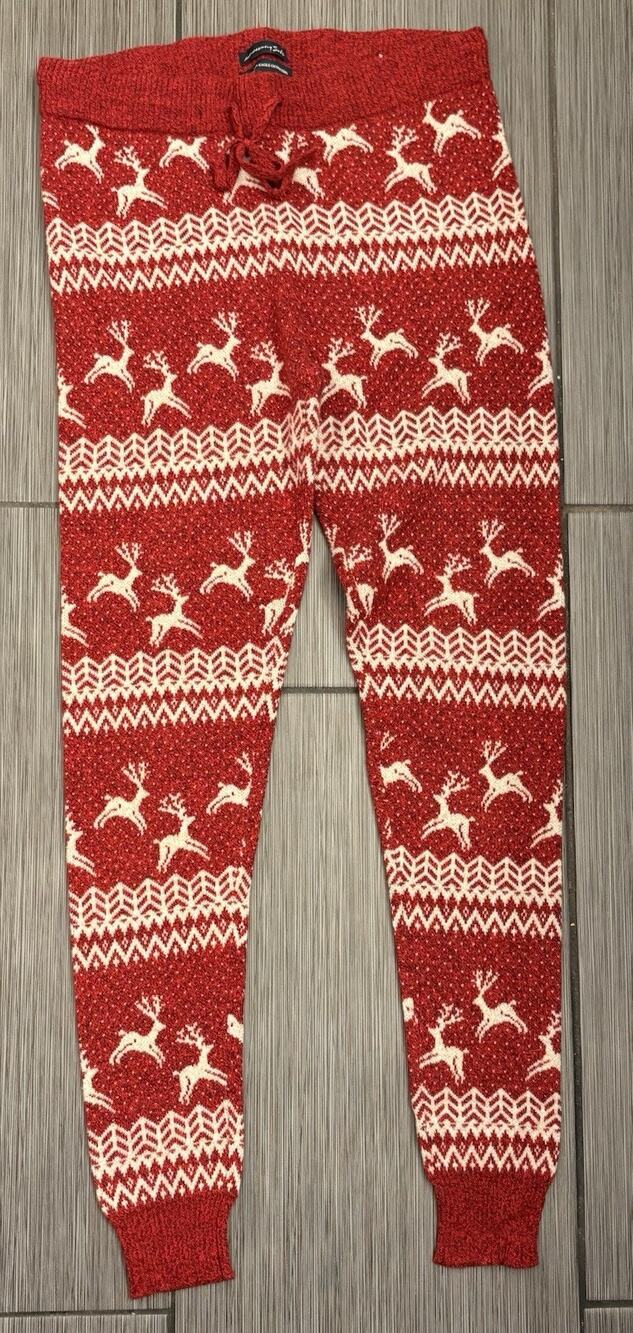 American Eagle Ahh-Mazingly Soft Fair Isle Sweater Leggings Red Reindeer Medium